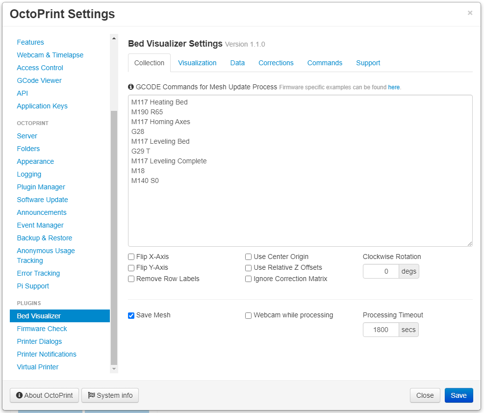 Bed visualizer settings