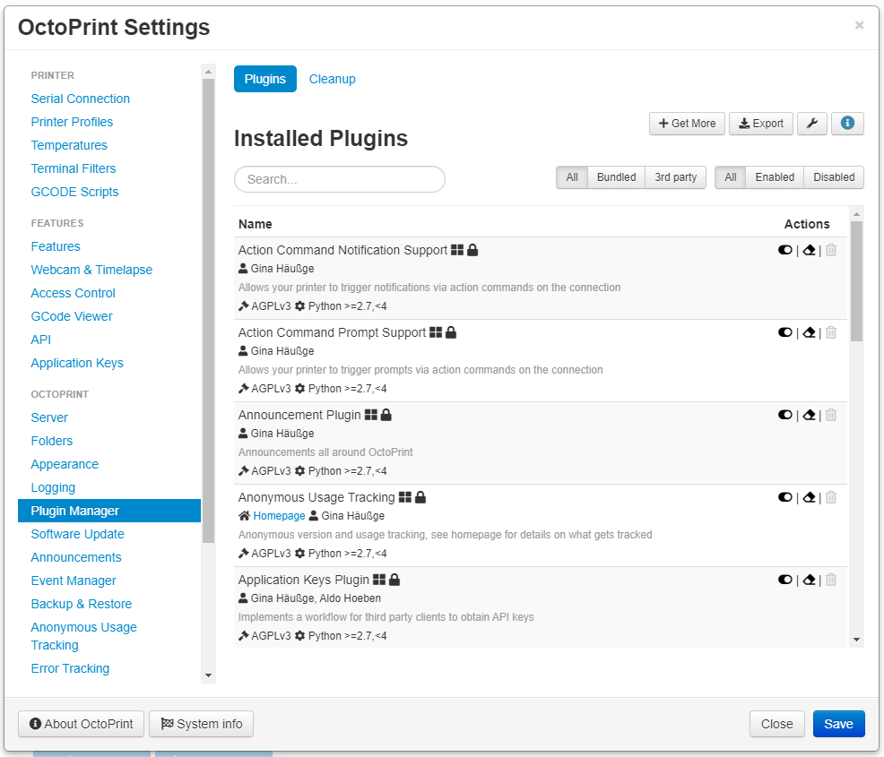 Settings window